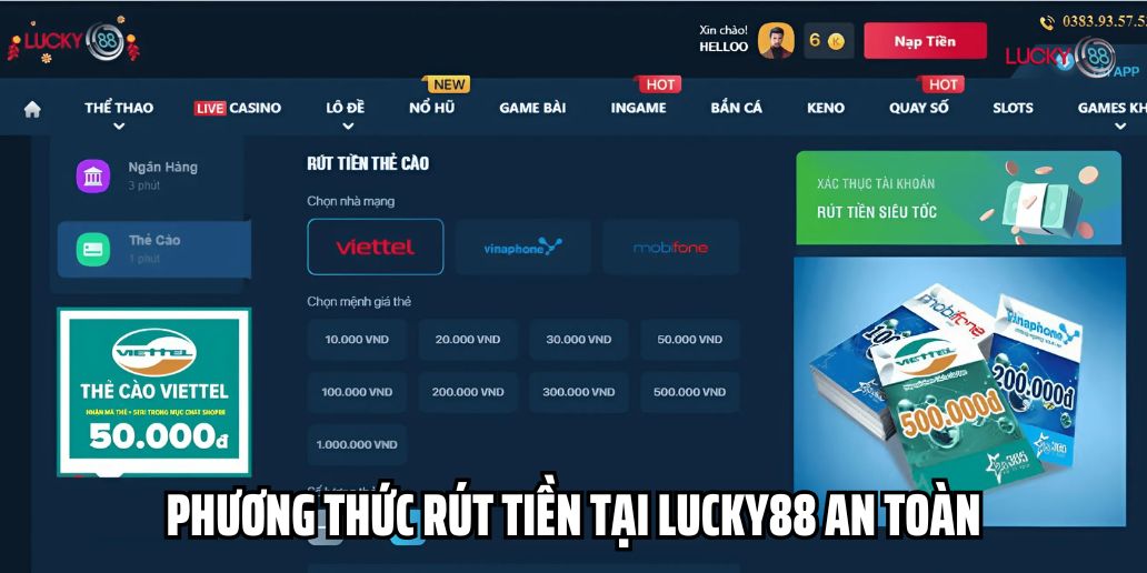 Các phương thức rút tiền tại Lucky88 an toàn
